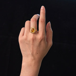 Buddha Gift Natural Amber Flower Square Support Full Diamond Confidence Ring