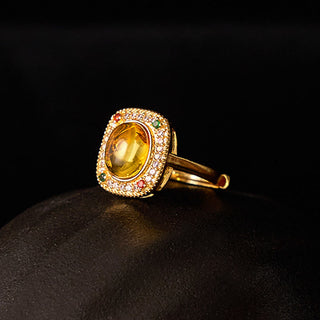 Buddha Gift Natural Amber Flower Square Support Full Diamond Confidence Ring