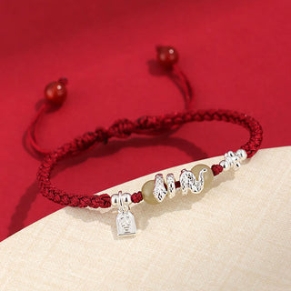 Buddha Gift Hetian Jade Year of the Snake String Protection Braided Bracelet