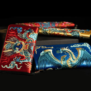 Buddha Gift Mythical Beast Phoenix Dragon Qilin Su Embroidery Ticket Folder Storage Journey Shopping Purse Handbag