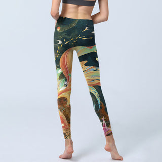 Buddha Gift Dark Slate Gray Double Koi Fish Sky Lantern Tower Exercise Leggings Women's Yoga Pants