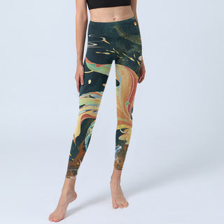 Buddha Gift Dark Slate Gray Double Koi Fish Sky Lantern Tower Exercise Leggings Women's Yoga Pants