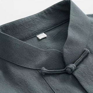 Buddha Gift 2Pcs Tang Suit Traditional Frog-Button Uniform Long Sleeve Shirt Pants Men's Set