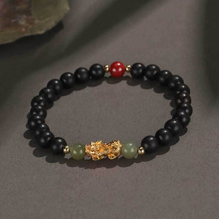 Buddha Gift 999 Sterling Silver Sandalwood Ebony Wood Small Leaf Red Sandalwood Hetian Jade Cinnabar PiXiu Wealth Bracelet