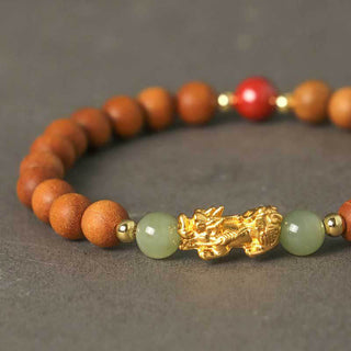Buddha Gift 999 Sterling Silver Sandalwood Ebony Wood Small Leaf Red Sandalwood Hetian Jade Cinnabar PiXiu Wealth Bracelet