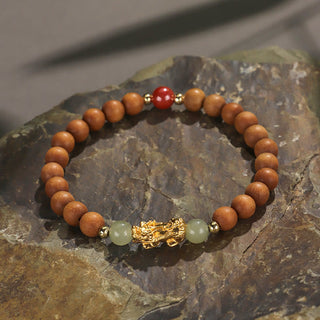Buddha Gift 999 Sterling Silver Sandalwood Ebony Wood Small Leaf Red Sandalwood Hetian Jade Cinnabar PiXiu Wealth Bracelet