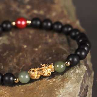 Buddha Gift 999 Sterling Silver Sandalwood Ebony Wood Small Leaf Red Sandalwood Hetian Jade Cinnabar PiXiu Wealth Bracelet