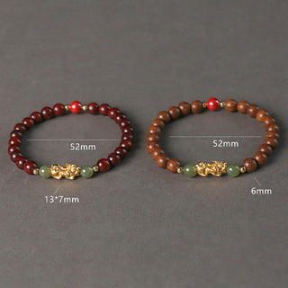 Buddha Gift 999 Sterling Silver Sandalwood Ebony Wood Small Leaf Red Sandalwood Hetian Jade Cinnabar PiXiu Wealth Bracelet