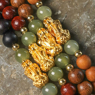 Buddha Gift 999 Sterling Silver Sandalwood Ebony Wood Small Leaf Red Sandalwood Hetian Jade Cinnabar PiXiu Wealth Bracelet