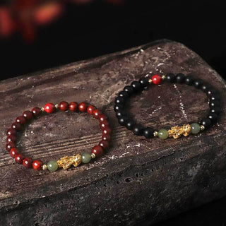 Buddha Gift 999 Sterling Silver Sandalwood Ebony Wood Small Leaf Red Sandalwood Hetian Jade Cinnabar PiXiu Wealth Bracelet