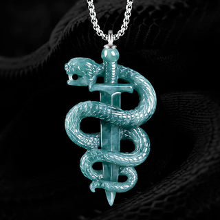 Buddha Gift 925 Sterling Silver Natural Jade Year Of The Snake Sword Luck Necklace Pendant