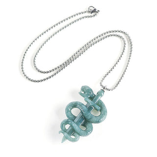 Buddha Gift 925 Sterling Silver Natural Jade Year Of The Snake Sword Luck Necklace Pendant