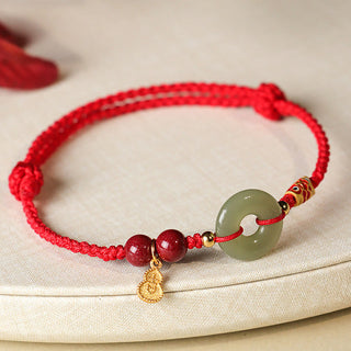 Buddha Gift Red String Black String Hetian Jade Peace Buckle Cinnabar 925 Silver Protection Bracelet