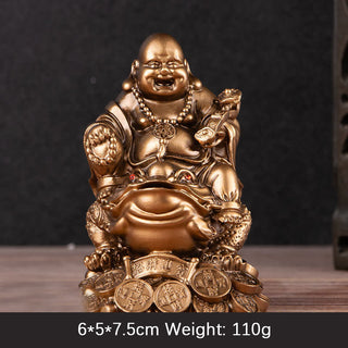 Buddha Gift Laughing Buddha Feng Shui Frog Toad Copper Coins Attract Wealth Resin Statue Home Decoration