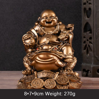 Buddha Gift Laughing Buddha Feng Shui Frog Toad Copper Coins Attract Wealth Resin Statue Home Decoration