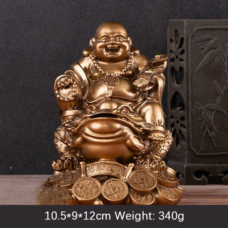 Buddha Gift Laughing Buddha Feng Shui Frog Toad Copper Coins Attract Wealth Resin Statue Home Decoration