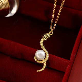 Buddha Gift 925 Sterling Silver Snake Around Pearl Year Of The Snake Blessing Necklace Pendant