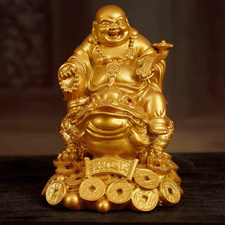 Buddha Gift Laughing Buddha Feng Shui Frog Toad Copper Coins Attract Wealth Resin Statue Home Decoration