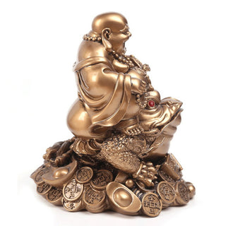 Buddha Gift Laughing Buddha Feng Shui Frog Toad Copper Coins Attract Wealth Resin Statue Home Decoration