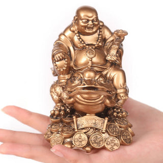 Buddha Gift Laughing Buddha Feng Shui Frog Toad Copper Coins Attract Wealth Resin Statue Home Decoration