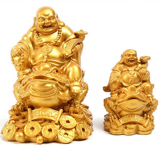 Buddha Gift Laughing Buddha Feng Shui Frog Toad Copper Coins Attract Wealth Resin Statue Home Decoration