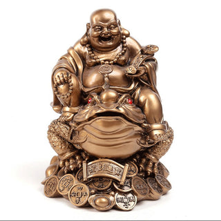Buddha Gift Laughing Buddha Feng Shui Frog Toad Copper Coins Attract Wealth Resin Statue Home Decoration