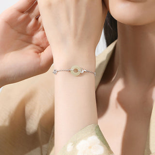 Buddha Gift 925 Sterling Silver Hetian Jade Peace Buckle Year Of The Snake Luck Bracelet