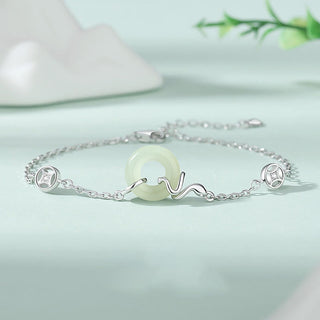 Buddha Gift 925 Sterling Silver Hetian Jade Peace Buckle Year Of The Snake Luck Bracelet