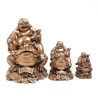 Buddha Gift Laughing Buddha Feng Shui Frog Toad Copper Coins Attract Wealth Resin Statue Home Decoration