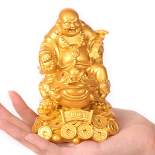 Buddha Gift Laughing Buddha Feng Shui Frog Toad Copper Coins Attract Wealth Resin Statue Home Decoration