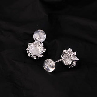 Buddha Gift 925 Sterling Silver Round Jade Flower Prosperity Earrings