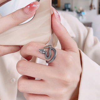 Buddha Gift 925 Sterling Silver Year Of The Snake Calm Balance Adjustable Ring