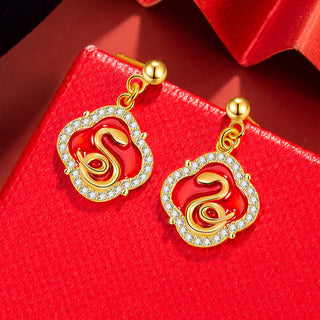 Buddha Gift 925 Sterling Silver Year Of The Snake Blessing Earrings