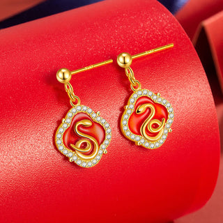 Buddha Gift 925 Sterling Silver Year Of The Snake Blessing Earrings