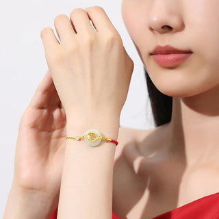 Buddha Gift 925 Sterling Silver Hetian Jade Peace Buckle Fu Character Year Of Snake Red String Protection Braided Bracelet