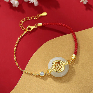 Buddha Gift 925 Sterling Silver Hetian Jade Peace Buckle Fu Character Year Of Snake Red String Protection Braided Bracelet