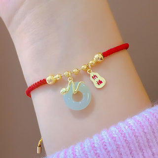 Buddha Gift Copper Plated Gold Jade Peace Buckle Fu Character Year Of The Snake Red String Luck Bracelet