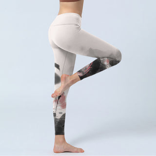 Buddha Gift Ink Painting Lotus Flower Leaf Print Gym Fitness Leggings Women's Yoga Pants