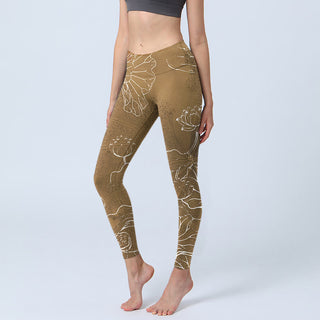 Buddha Gift Goldenrod Lotus Flowers Leaves Print Gym Fitness Leggings Women's Yoga Pants