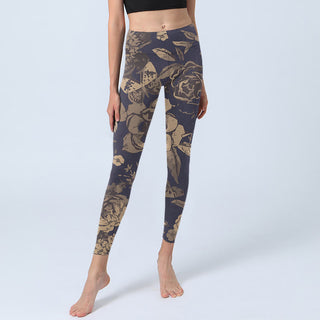 Buddha Gift Peony Flowers Leaves Blossom Print Gym Fitness Leggings Women's Yoga Pants