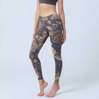 Buddha Gift Peony Flowers Leaves Blossom Print Gym Fitness Leggings Women's Yoga Pants