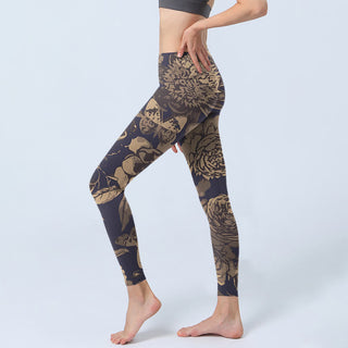 Buddha Gift Peony Flowers Leaves Blossom Print Gym Fitness Leggings Women's Yoga Pants
