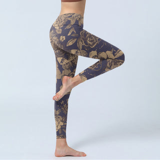 Buddha Gift Peony Flowers Leaves Blossom Print Gym Fitness Leggings Women's Yoga Pants