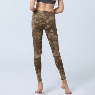 Buddha Gift Peony Flowers Leaves Blossom Print Gym Fitness Leggings Women's Yoga Pants