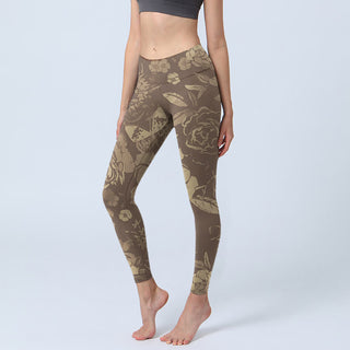 Buddha Gift Peony Flowers Leaves Blossom Print Gym Fitness Leggings Women's Yoga Pants
