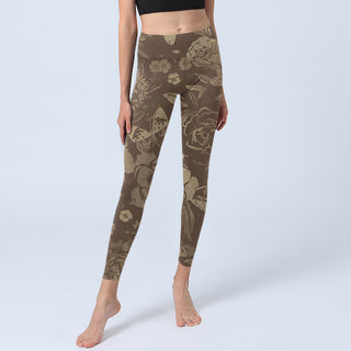 Buddha Gift Peony Flowers Leaves Blossom Print Gym Fitness Leggings Women's Yoga Pants