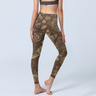 Buddha Gift Peony Flowers Leaves Blossom Print Gym Fitness Leggings Women's Yoga Pants