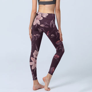 Buddha Gift Purple White Flowers Leaves Blossom Print Gym Fitness Leggings Women's Yoga Pants