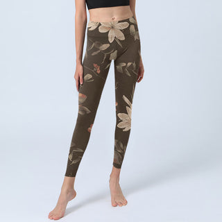Buddha Gift Purple White Flowers Leaves Blossom Print Gym Fitness Leggings Women's Yoga Pants