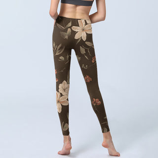 Buddha Gift Purple White Flowers Leaves Blossom Print Gym Fitness Leggings Women's Yoga Pants